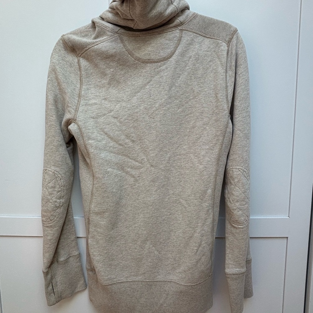 Vtg Ralph Lauren Rugby Beige Hoodie Kangaroo Pockets Elbow Patches size M - Picture 6 of 14